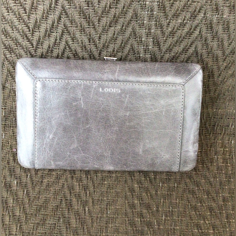 Lodis Gray Leather QUINN Frame Clutch Wallet